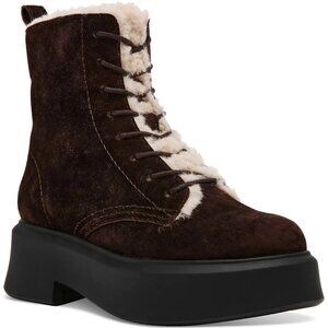 Steve Madden Jazmin-F Lace-Up Combat Boots Brown Suede 7.5M Faux Fur MSRP $139